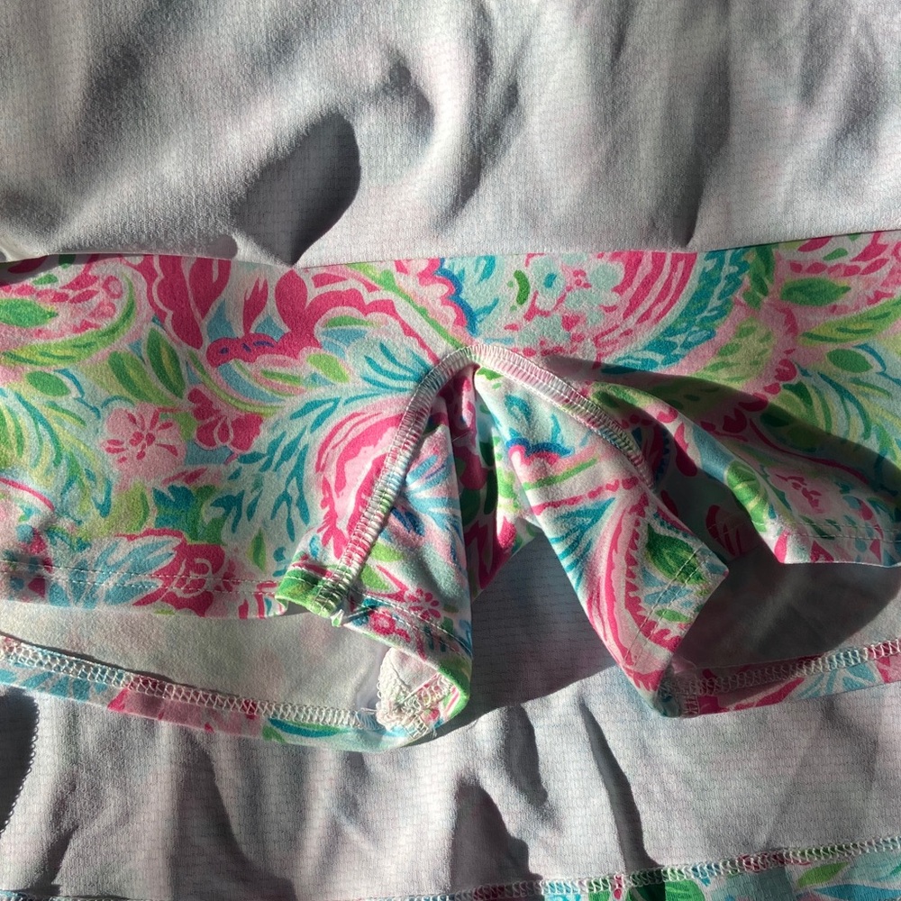 Lulu-B Colorful Paisley Mini Skort Pink and Green - Picture 4 of 7